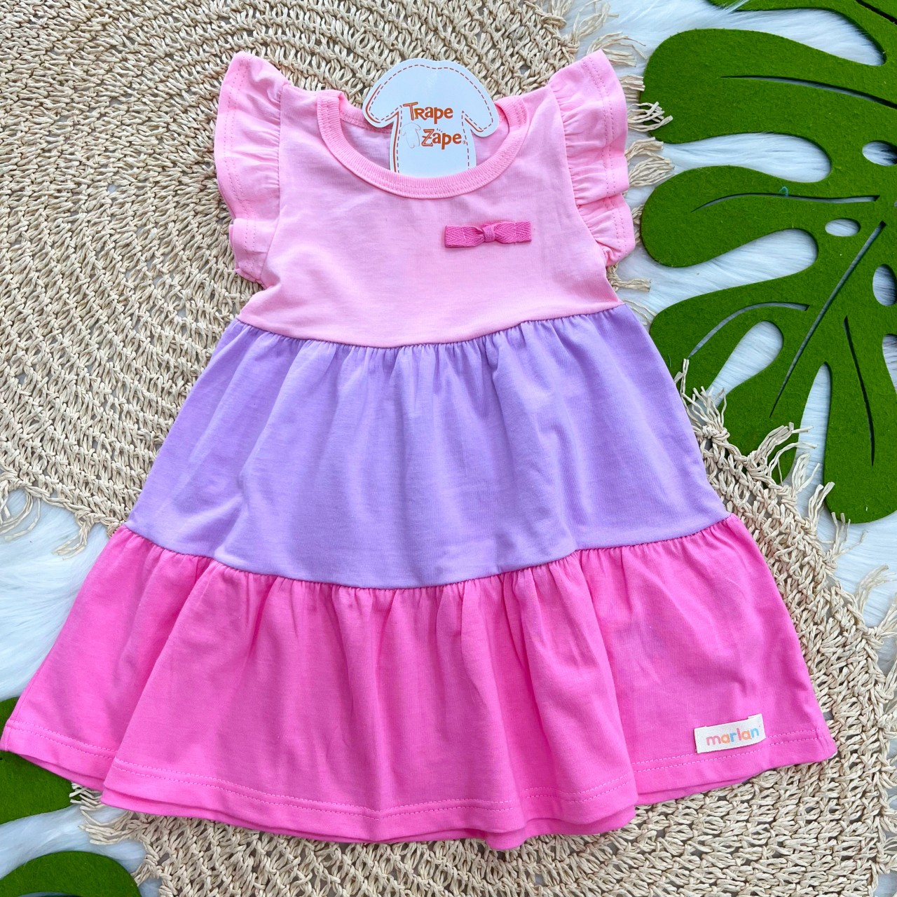 Vestido Três Marias com laço Rosa e lilás